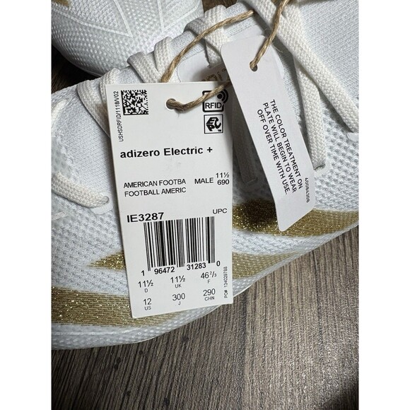 Adidas Adizero Electric White Gold Metallic Football Cleats IE3287 Men's Size 12 - Picture 7 of 8